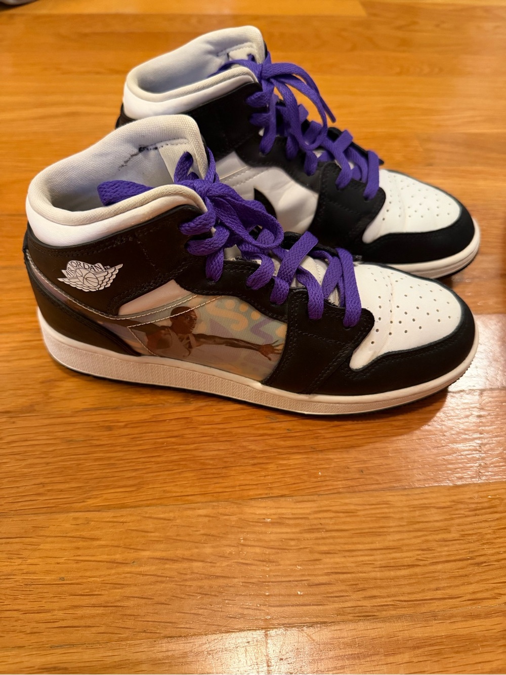 Jordan Kids High-Top Sneakers in Black, White & Purple